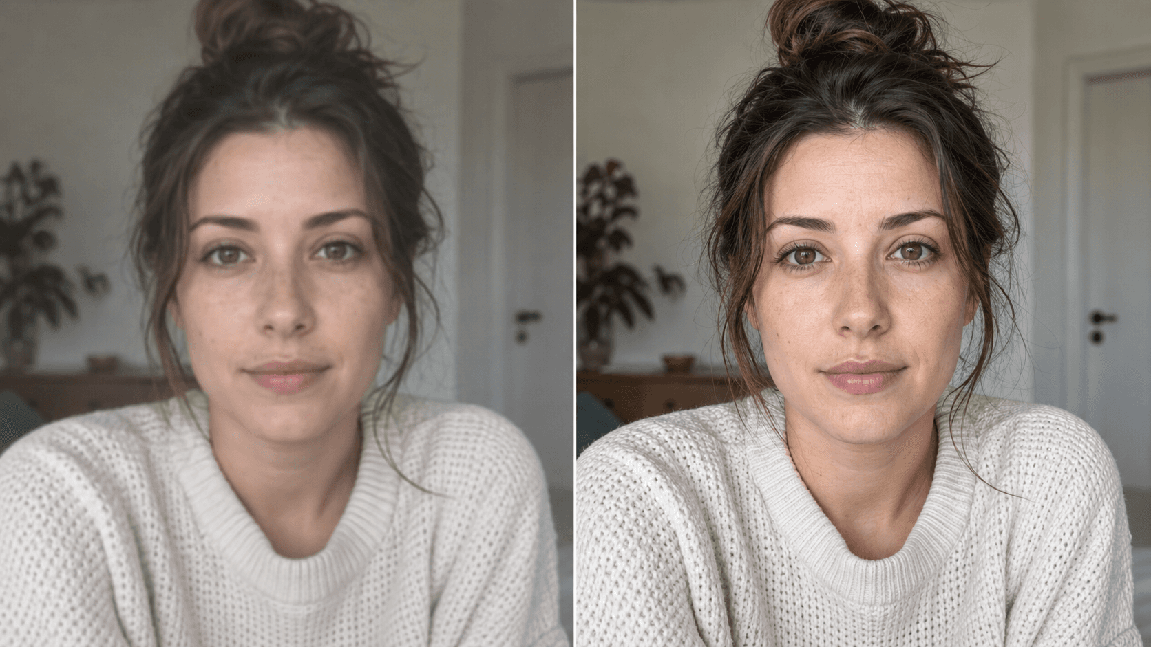 The same portrait before and after natural photographic enhancement