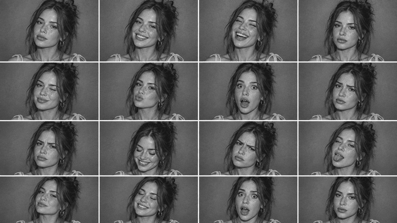 Sixteen-Frame Identity Photobooth, a real GPT Image 2.5 · Flare result